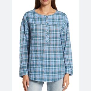 Beach Lunch Lounge Blue Plaid Top